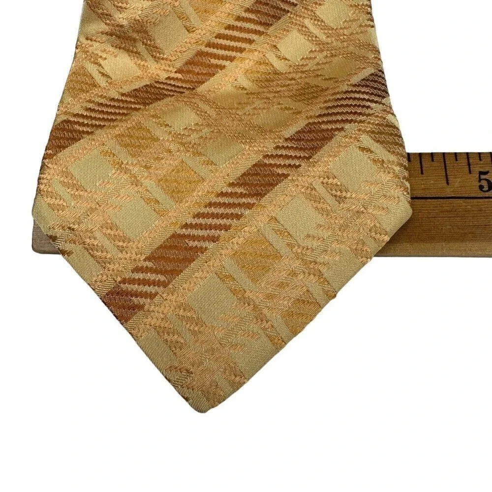 La Vita DiModa Tie Mens Beige Bronze Geo Stripe 100% Silk Necktie Jacquard Italy
